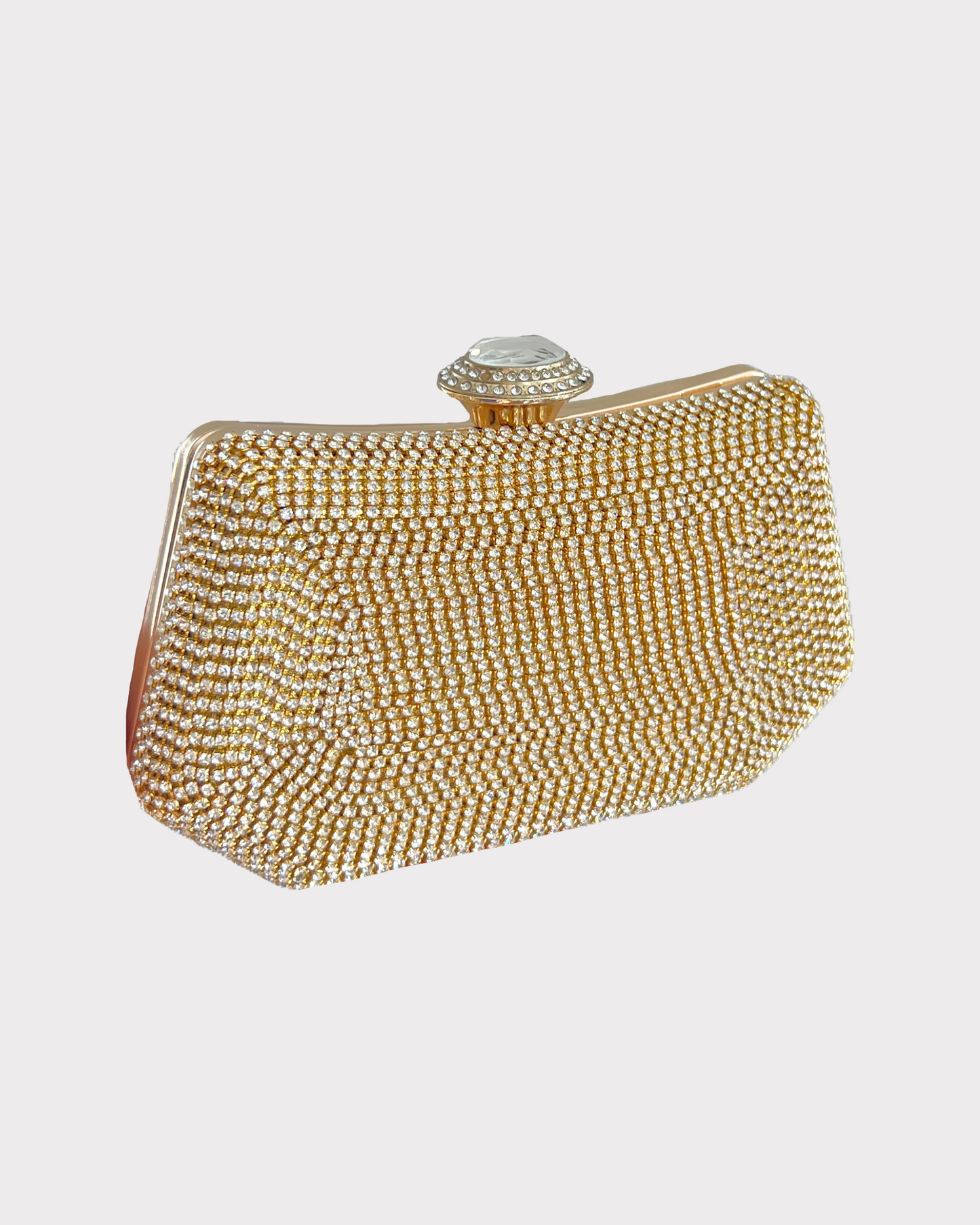 premium gold colored rhinestones clutch bag with crystal/ diamond and securely locking clutch in an attractive pattern by Oviya
