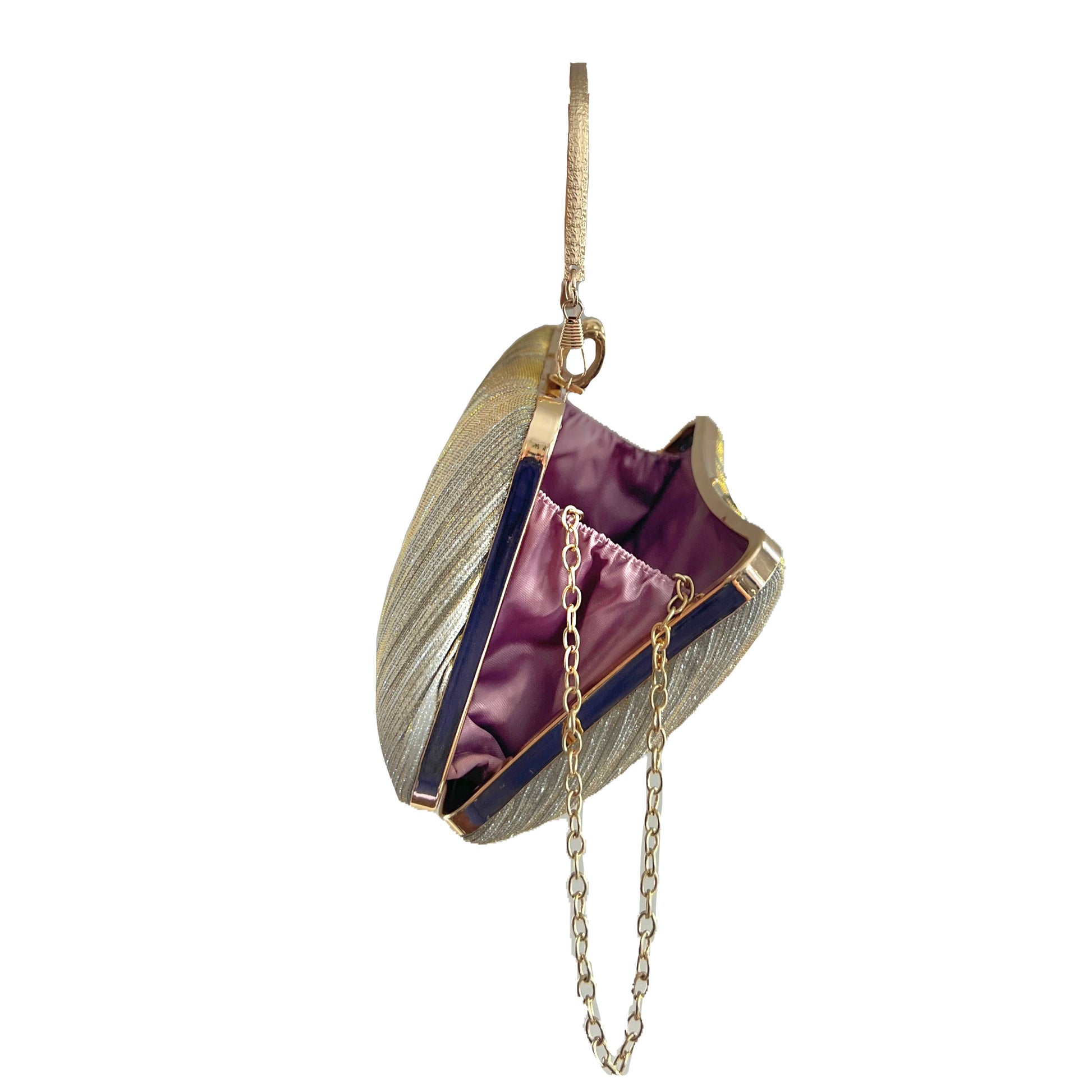 premium silver gold colored clutch purse bag in high quality fabric with crystal rhinestone tassle, 2 optional handles and securely locking clutch in an attractive pattern by Oviya 