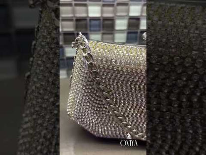 Classic Rhinestone & Diamond Clutch - White Silver